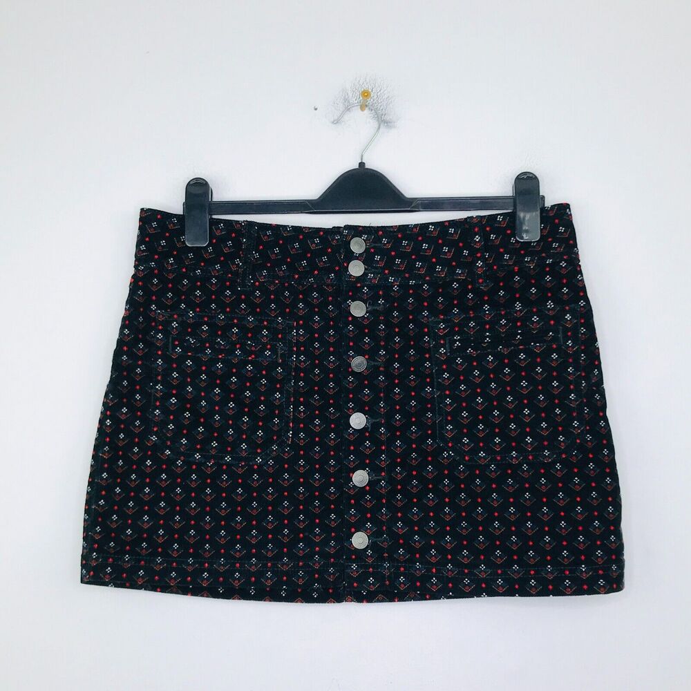 We The Free Women's 31 Mini Skirt Black Geometric Joanie Corduroy Button CD9